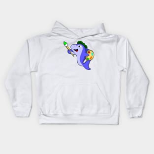 Dolphin as Painter with Colour & Brush Kids Hoodie